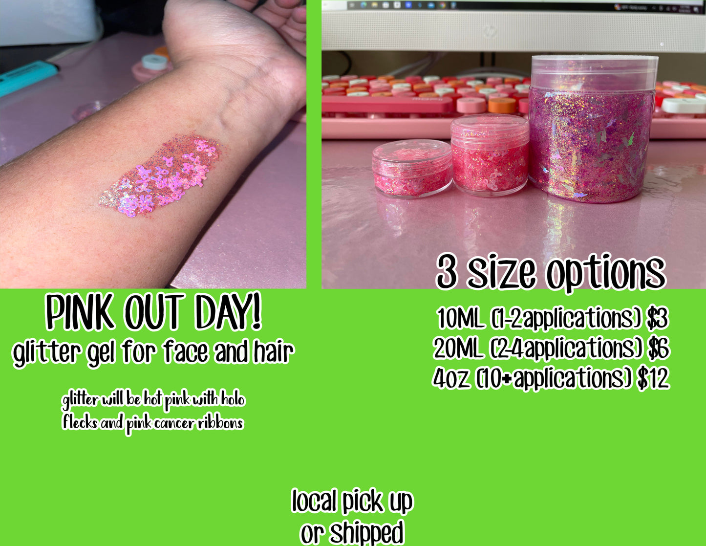 PINK OUT glitter gel