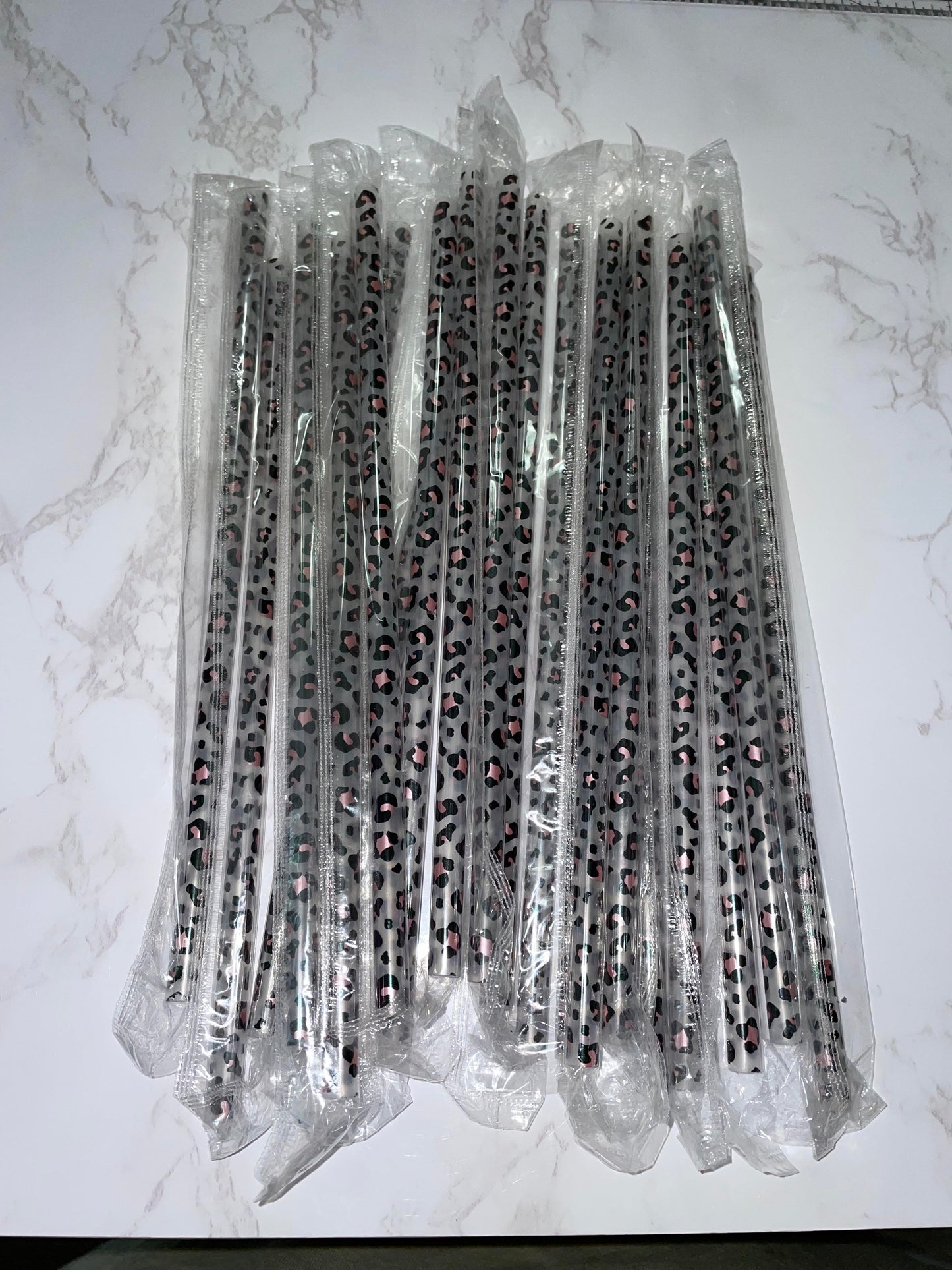 rose gold leopard straw