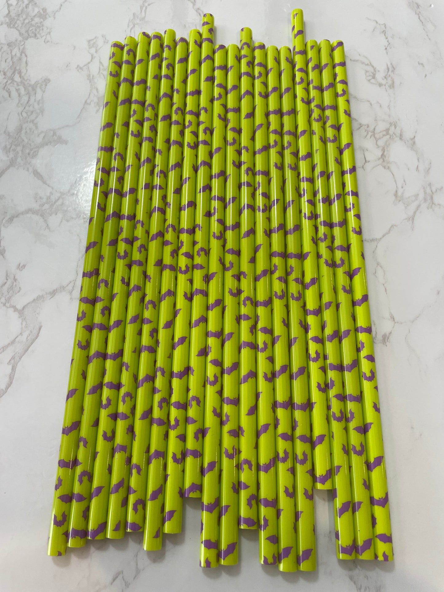 Green with purple bats Halloween straw