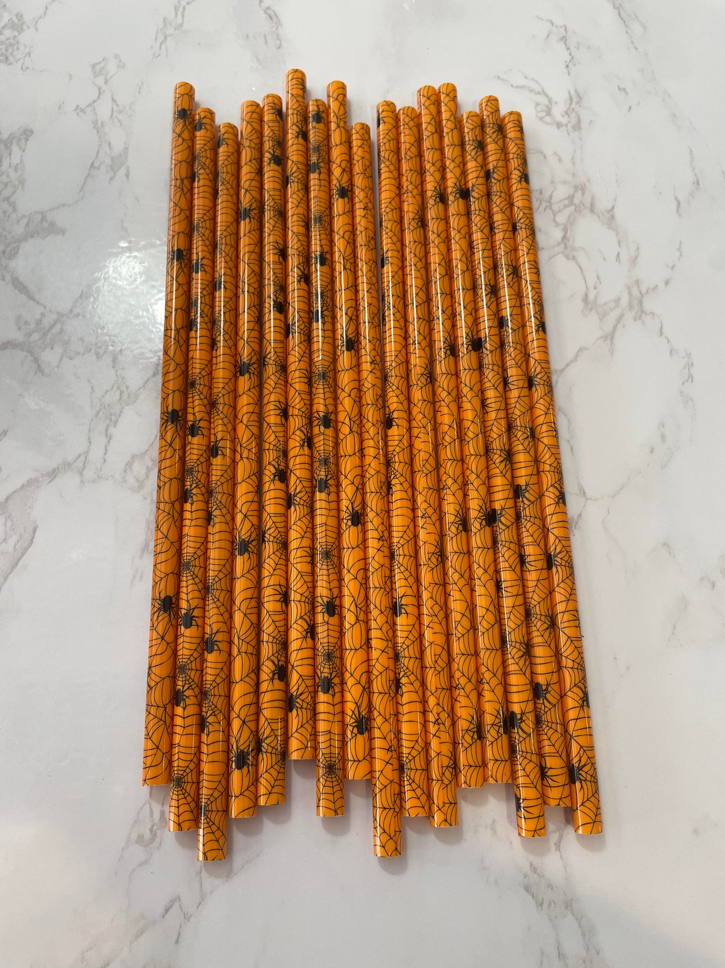 Orange spiderweb Halloween straw