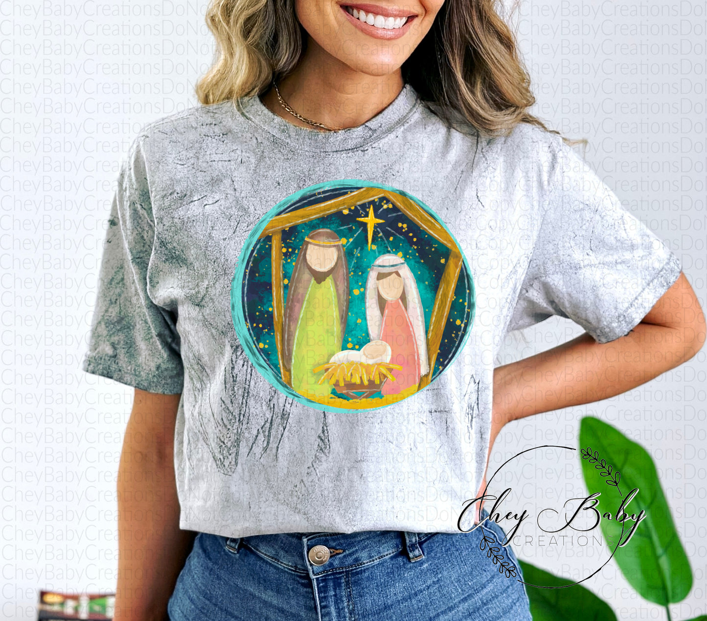 DTF watercolor Nativity