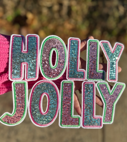 Sequin/chenille patch Holly Jolly