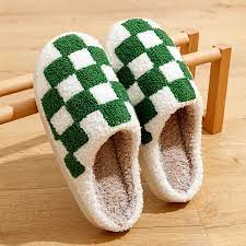 Green checkered slippers