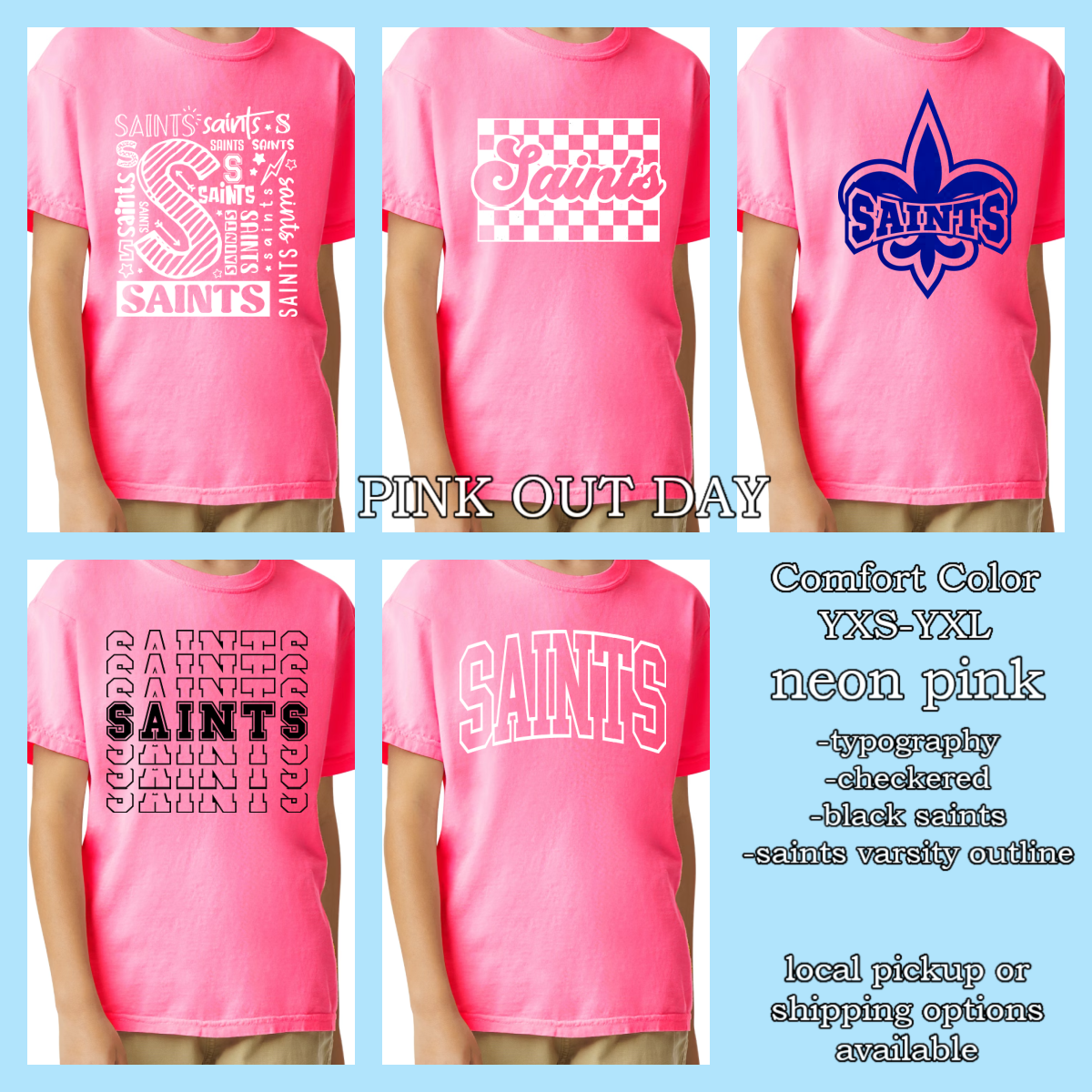 SAINTS Friday wear YOUTH hot pink(Comfort Color t shirt) PINK OUT DAY