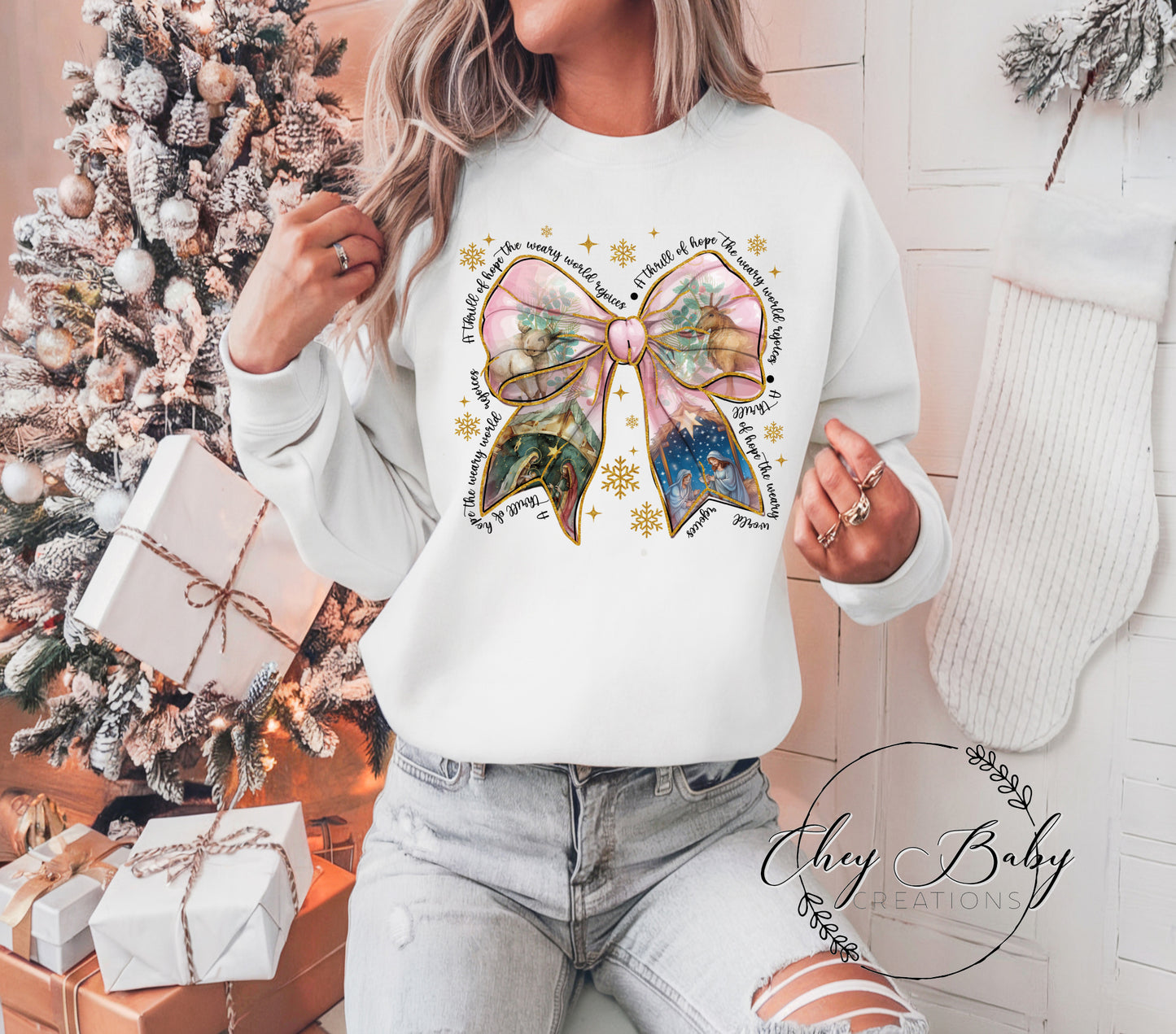 DTF Nativity pink bow