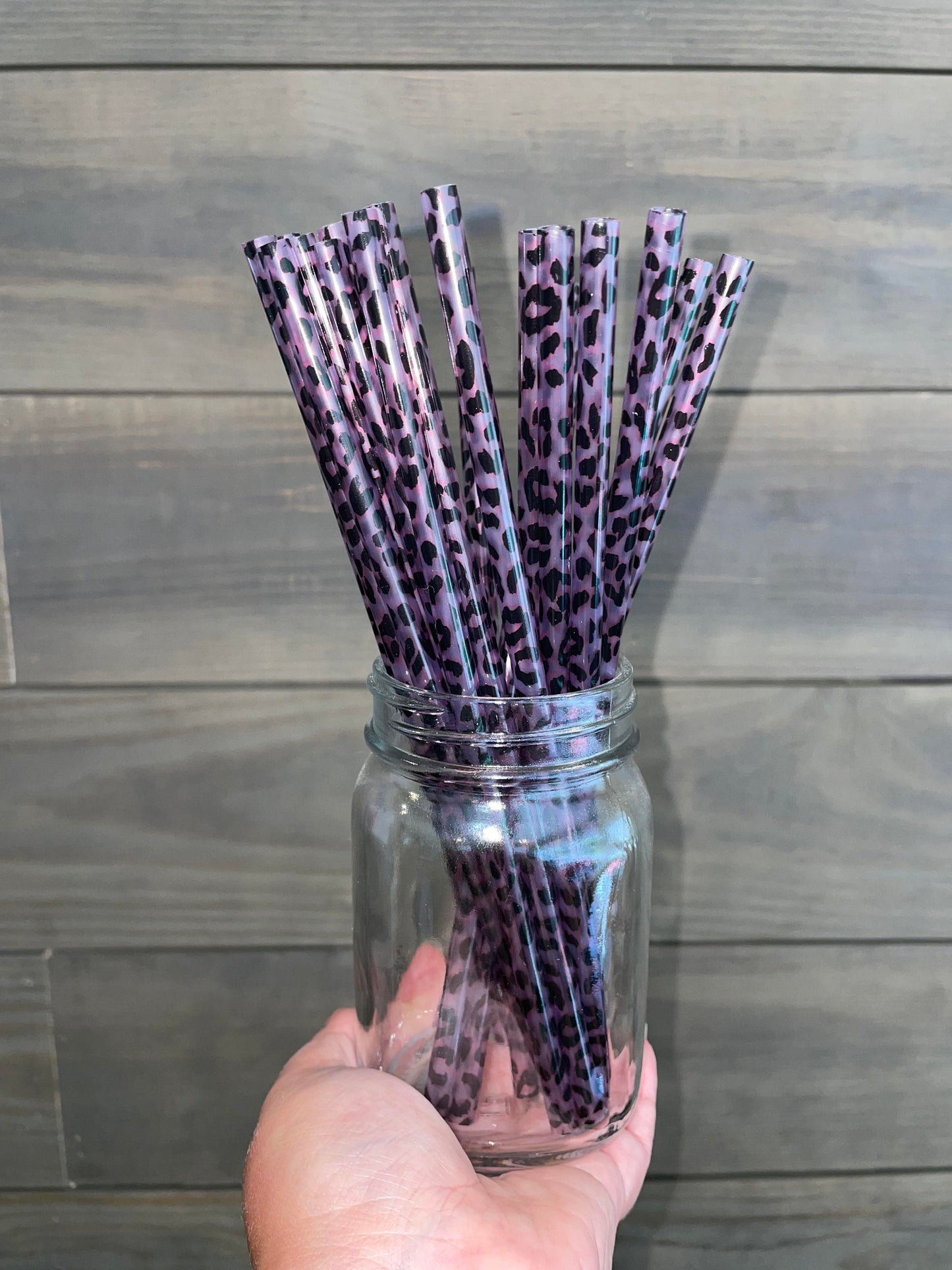 purple leopard straw