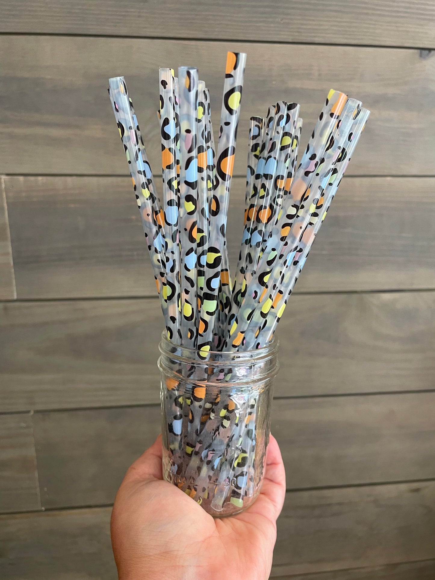 Leopard print straw (clear multi color)