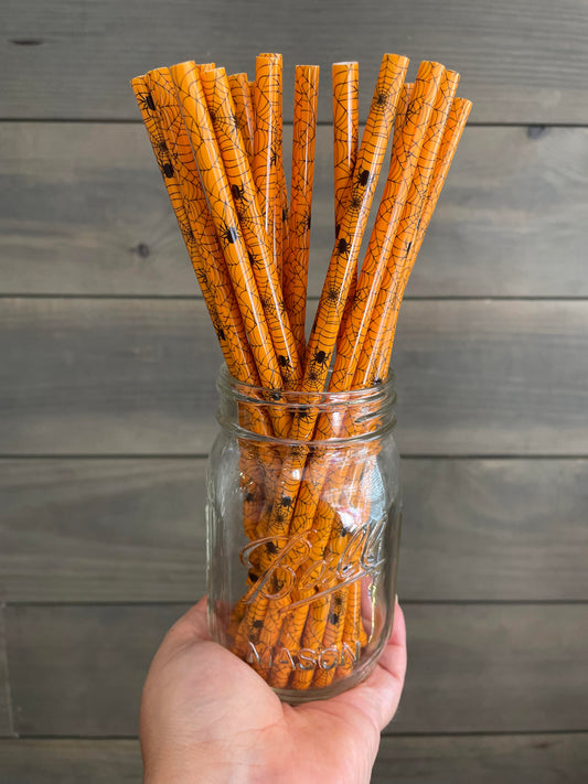 Orange spiderweb Halloween straw