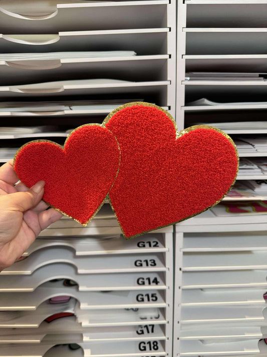 Chenille patch hearts red