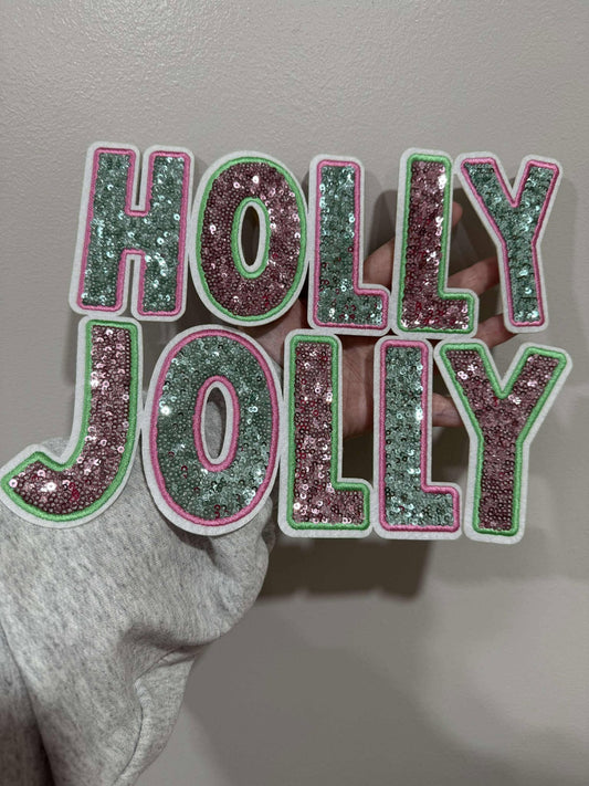 Sequin/chenille patch Holly Jolly