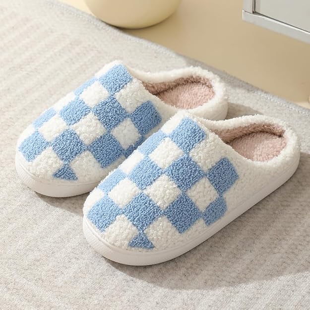 Blue checkered slippers