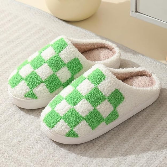 Green checkered slippers