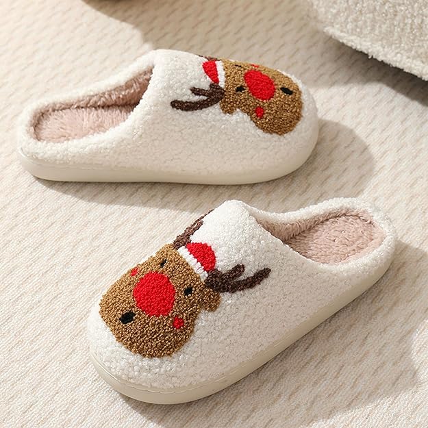 Red nose reindeer slippers