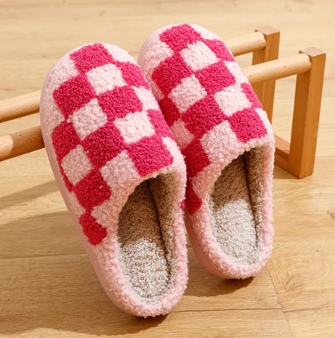 Pink on pink checkered slippers