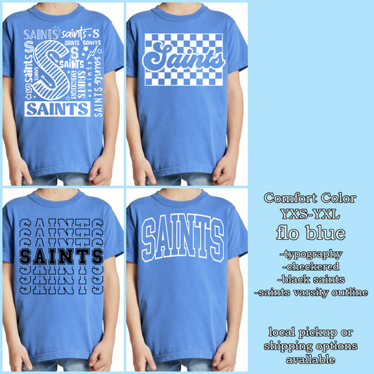 SAINTS Friday wear YOUTH flo blue (Comfort Color t shirt)