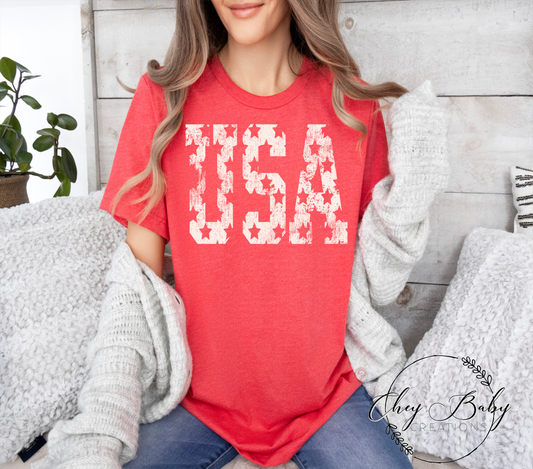 USA star distressed white