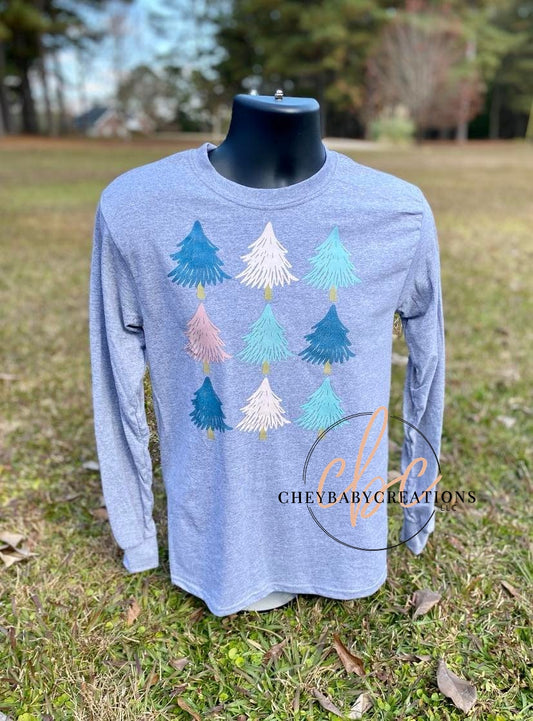 Pastel Christmas Trees Long sleeve t shirt